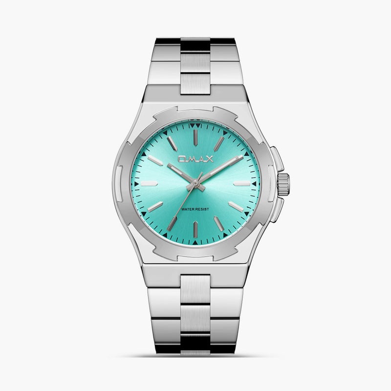 OMAX ساعة أومكس للرجال بتصميم فضي مع قرص مائي - Image 1